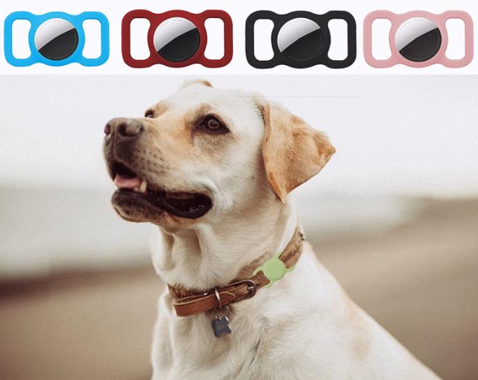 LAPONO Airtag Hundehalsband 2 StüCk Silikon Schutz HüLle Kompatibel Mit Apple Airtag GPS Finder Hundehalsband Tractive Sicherheit Und Anti-Verlust Katzenhalsband HaustierzubehöR pink+Green 